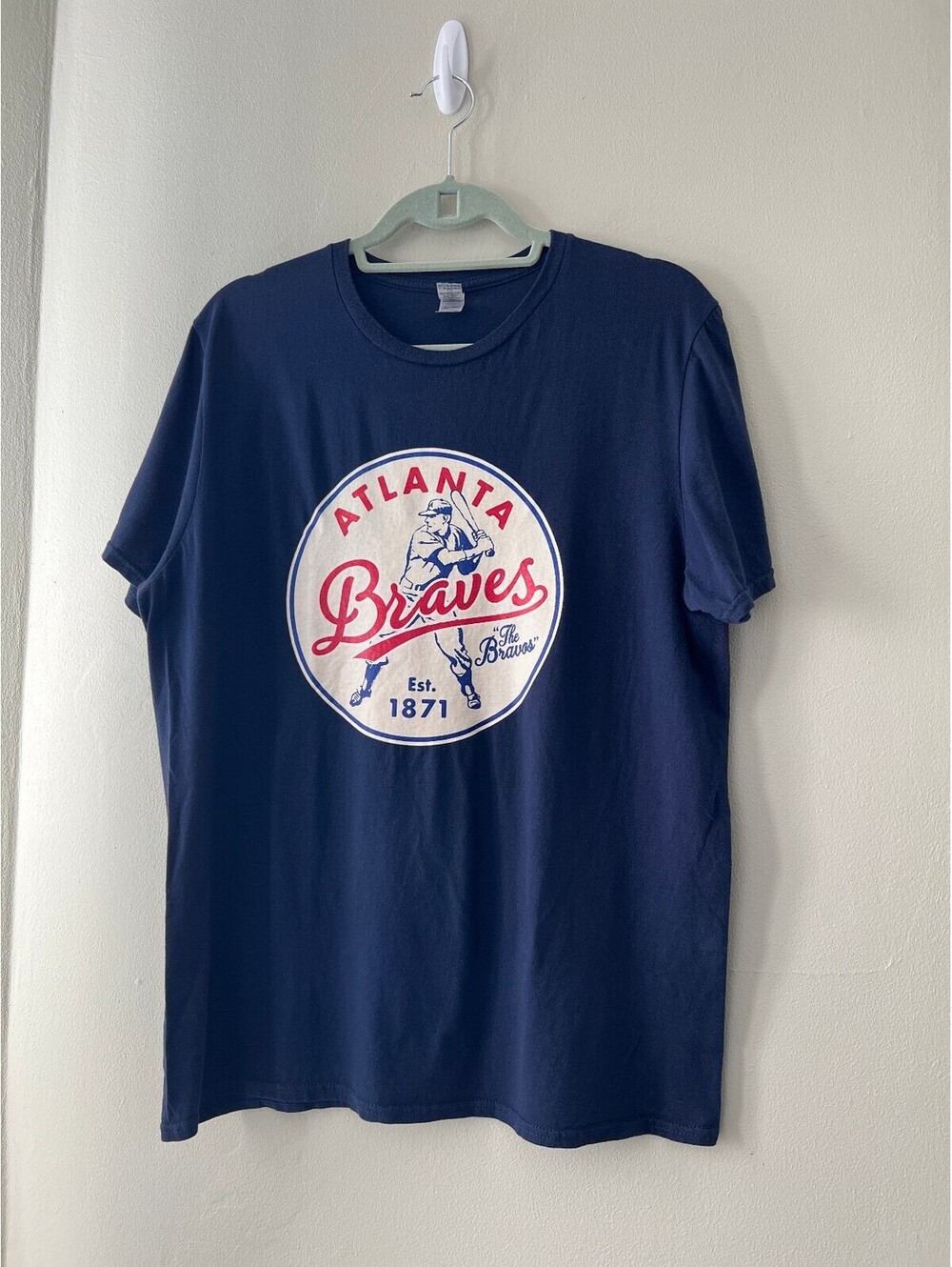 Gildan Atlanta Braves Navy Blue Cotton T-Shirt Large